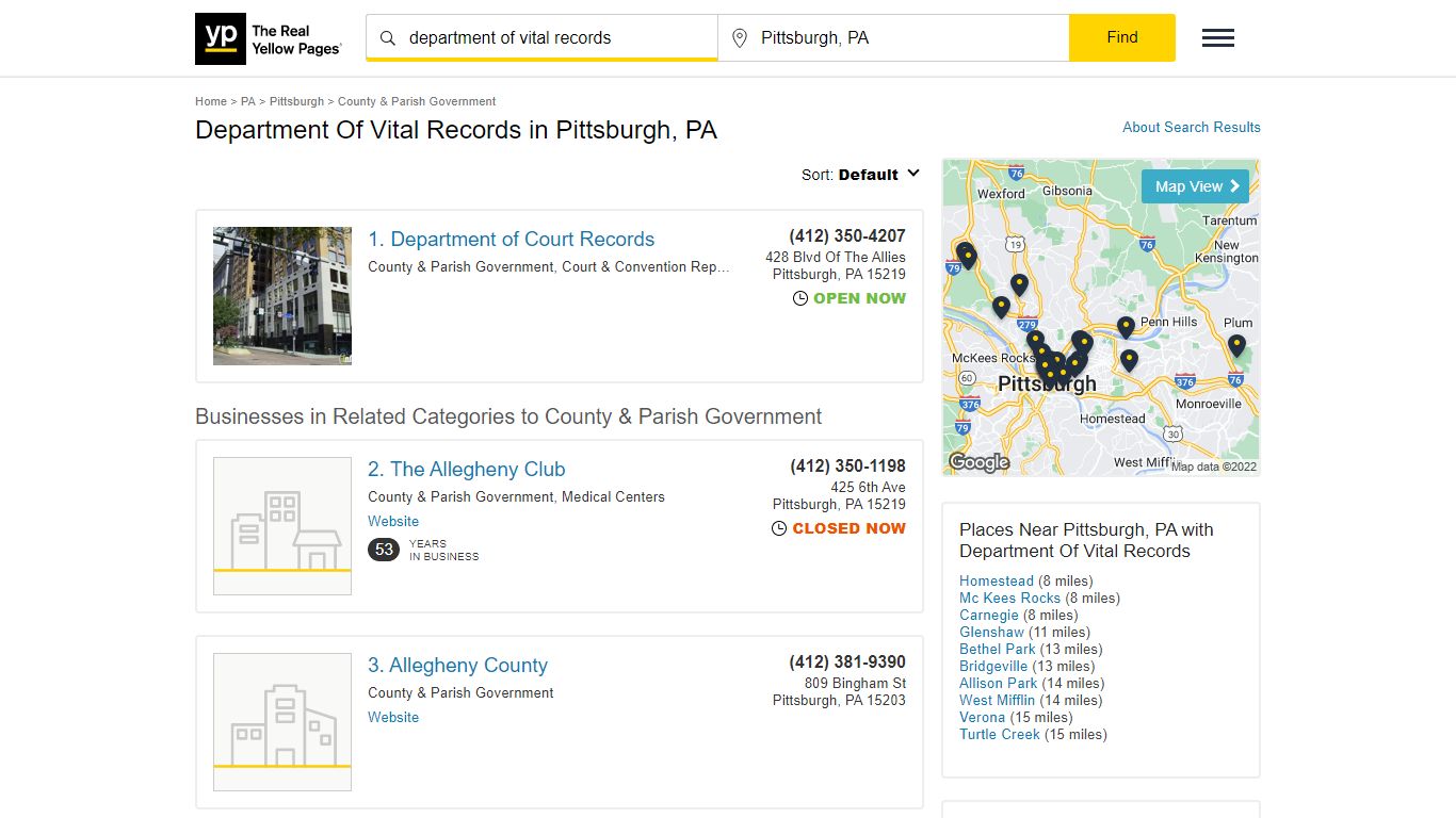 Department Of Vital Records in Pittsburgh, PA - Yellow Pages